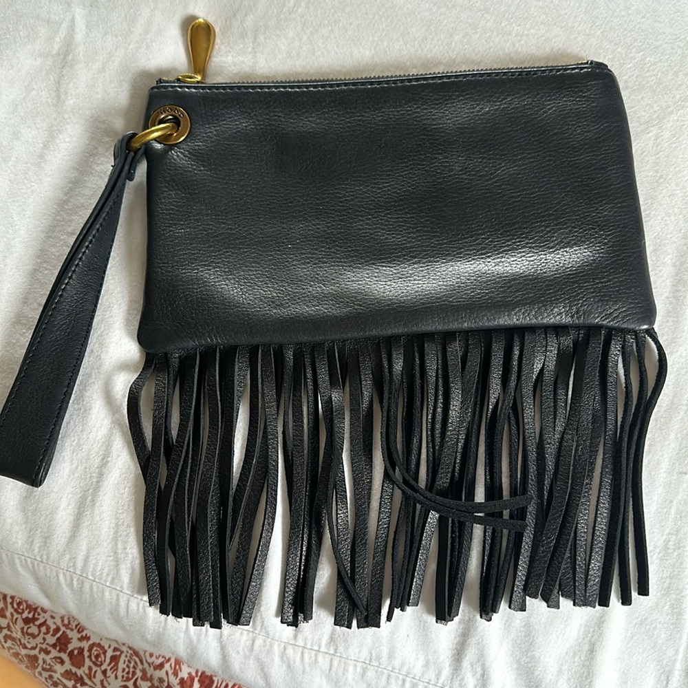Hobo international leather fringe wristlet